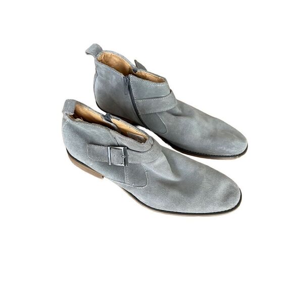 La Milano Mens Gray Leather Italy Collection Suede Buckle Ankle Boots Size 9 - Picture 2 of 8